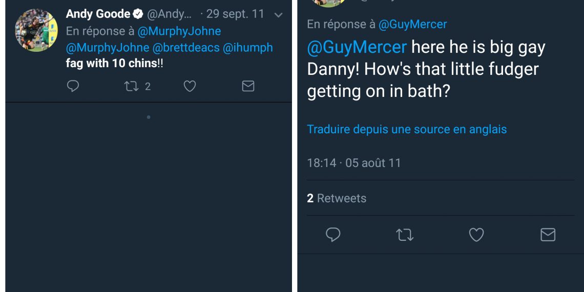Andy Goode, virulent contre Bastareaud, supprime ses tweets traitant des gens de “Pédé”
