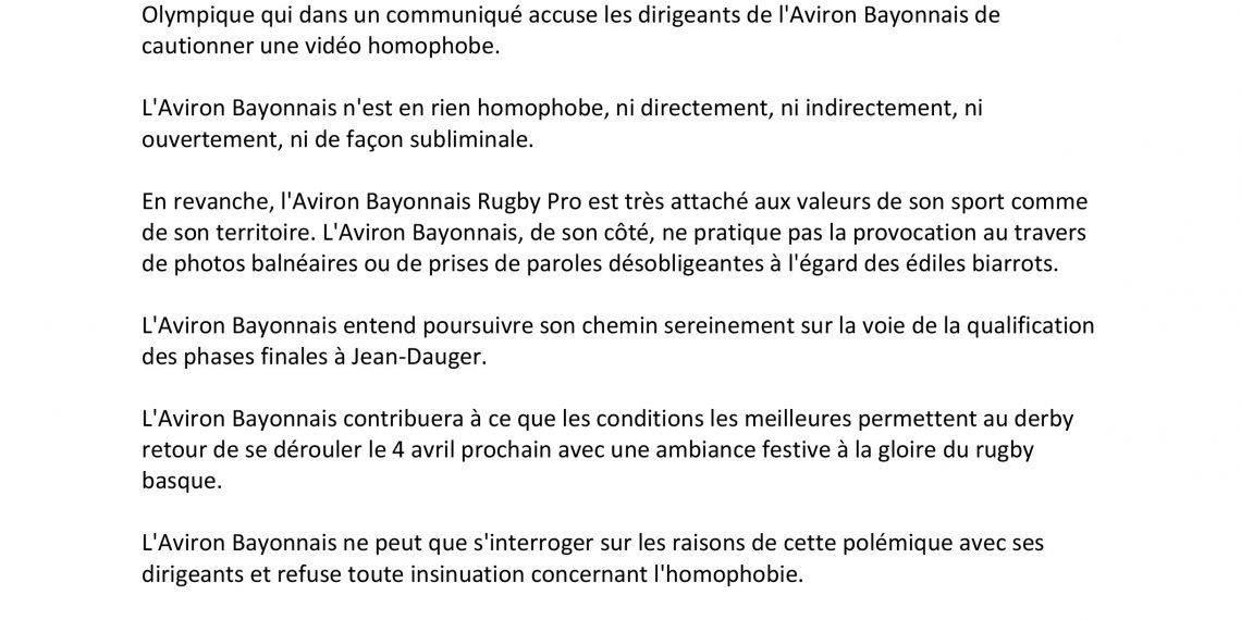 La situation dégénère entre le Biarritz Olympique et l’Aviron Bayonnais